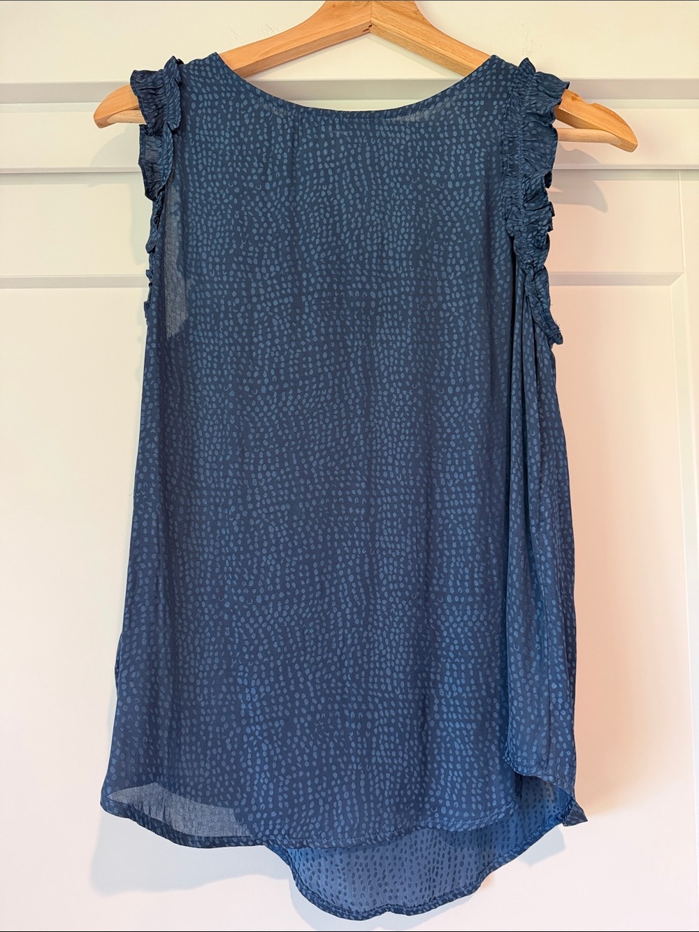 LOFT Blue Sleeveless Ruffle Shoulder Blouse
